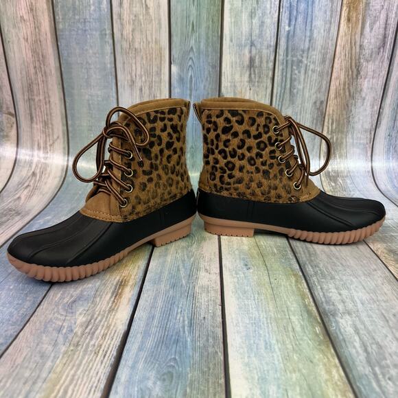 MarleyLilly Animal Print Rain Boots Size 13 Lace Up Winter Snow Boots - Picture 6 of 11